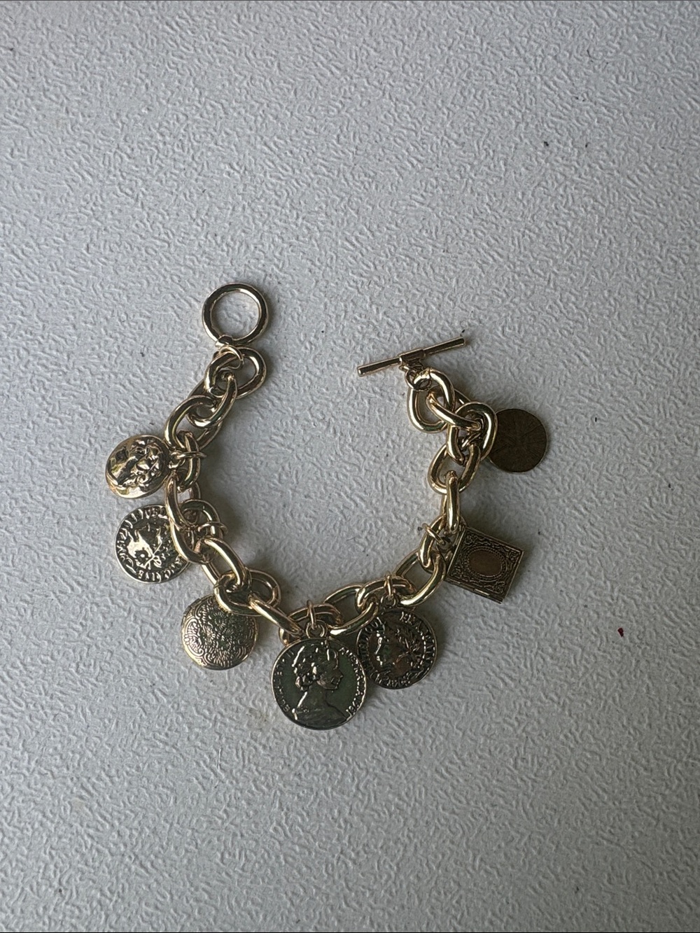 Gold Coin Charm Toggle Bracelet for Women